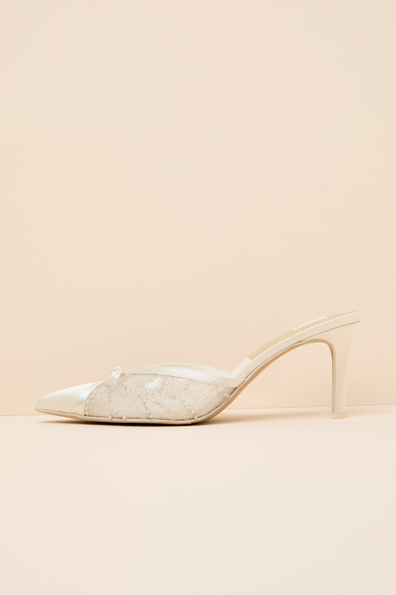 Emit Soft White Beaded Pointed-Toe Mule Pumps 2
