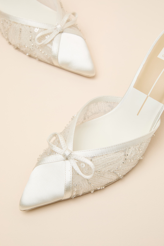 Emit Soft White Beaded Pointed-Toe Mule Pumps 7