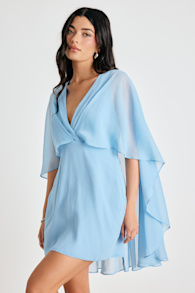 Jolia Light Blue Cape V-Neck Mini Dress 1