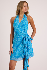 Felicita Blue Floral Halter Wrap Mini Dress 1