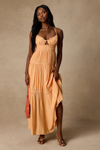 Devaney Light Orange Tie-Back Maxi Dress 1