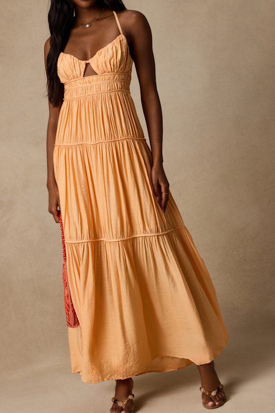 Devaney Light Orange Tie-Back Maxi Dress 2