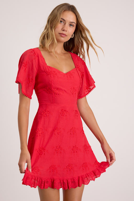 Morning in Mallorca Red Eyelet Mini Dress 1