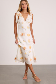 Malta White Multi Print Tie-Strap Midi Dress 1
