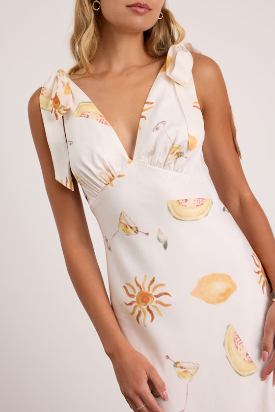 Malta White Multi Print Tie-Strap Midi Dress 2