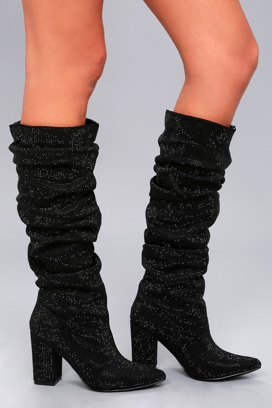 Black Rhinestone Boots - Black Boots - High Heel Boots - Lulus