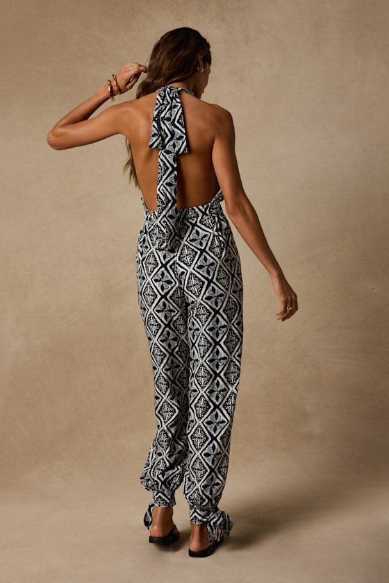 Elodie Black Multi Boho Print Backless Jumpsuit - thumbnail 3