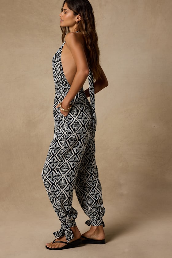 Elodie Black Multi Boho Print Backless Jumpsuit - thumbnail 4