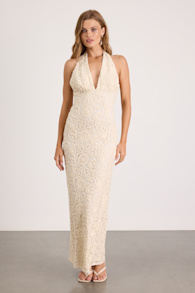 Rayanna Cream Crochet Halter Maxi Dress 1