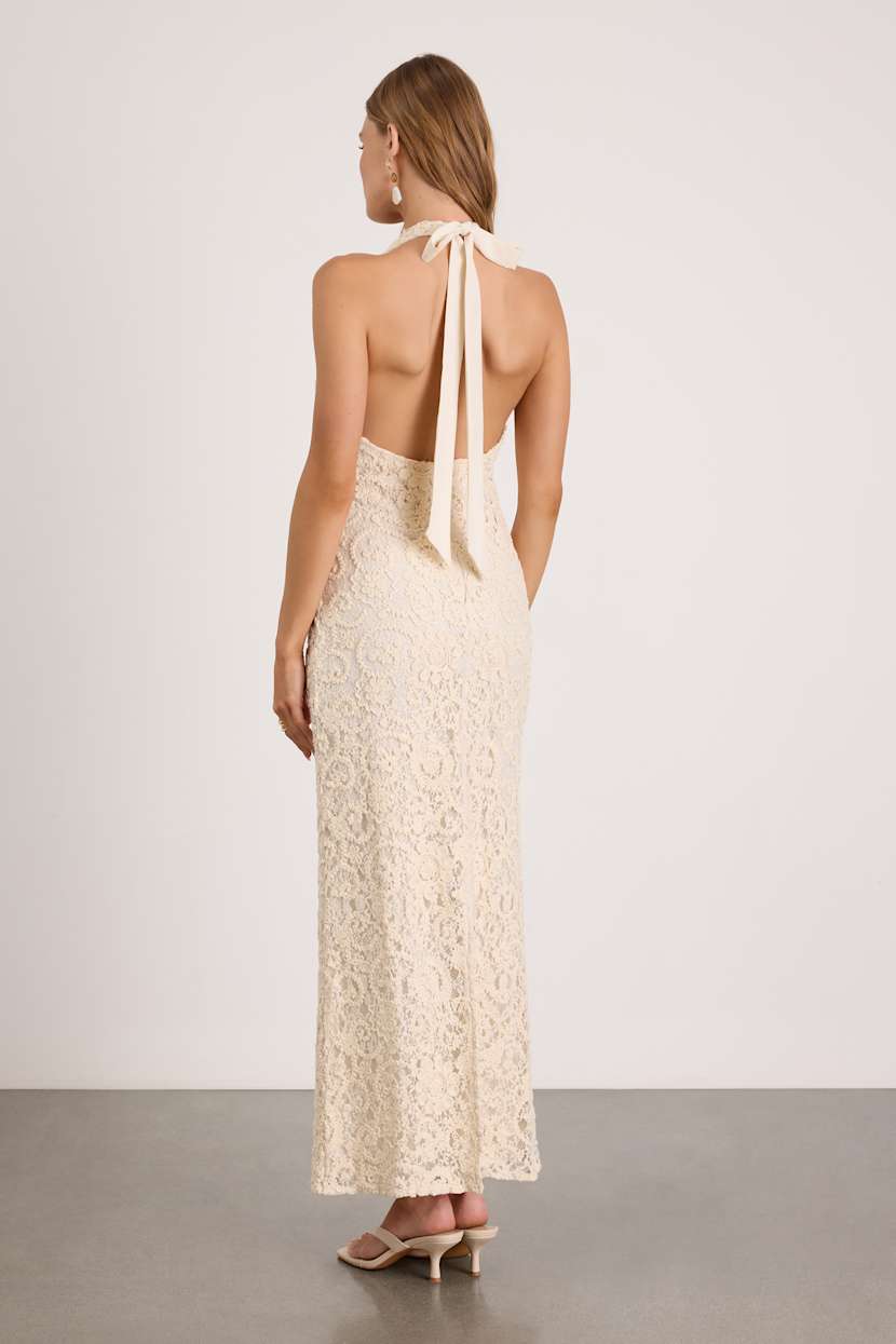 Cream Crochet Maxi Dress - Halter Maxi Dress - Column Maxi Dress - Lulus
