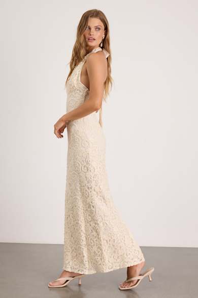 princess polly baby blue dress White Boho Lace Maxi Beach Wedding Dress Medium