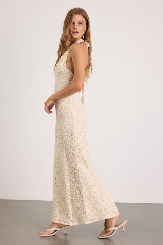 Rayanna Cream Crochet Halter Maxi Dress 4