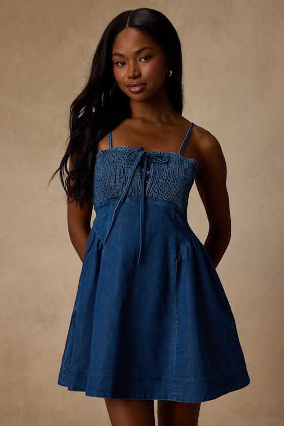 Laylie Medium Wash Smocked Mini Dress 2