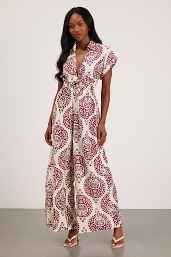 Dolla White and Magenta Boho Print Wide-Leg Jumpsuit 1