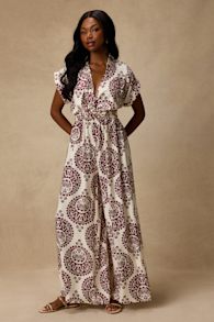 Dolla White and Magenta Boho Print Wide-Leg Jumpsuit 2