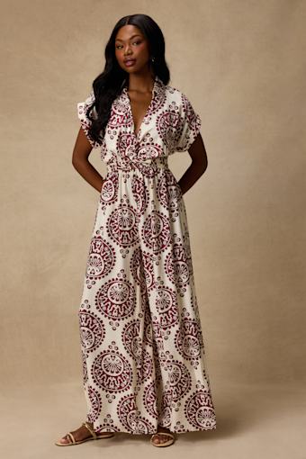 Dolla White and Magenta Boho Print Wide-Leg Jumpsuit 2
