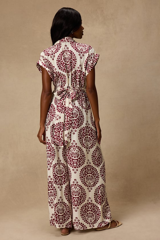 Dolla White and Magenta Boho Print Wide-Leg Jumpsuit 3