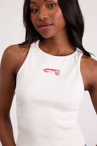 Going Swimmingly White Beaded Graphic Tank Top 5