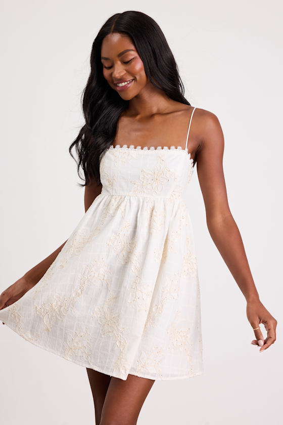 White Tie-Back Dress - White Mini Dress - Babydoll Mini Dress - Lulus