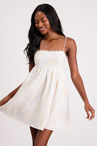 Roria White Embroidered Babydoll Mini Dress 1