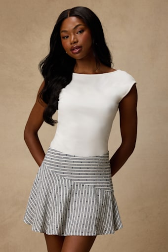 Paulette Ivory and Navy Striped Skater Mini Skirt 2