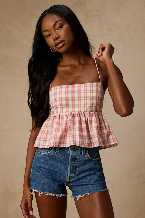 Ivory Multi Plaid Top - Peplum Tank Top - Plaid Tank Top - Top - Lulus