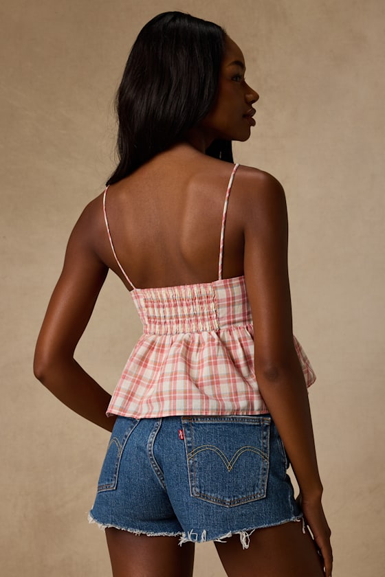 Ivory Multi Plaid Top - Peplum Tank Top - Plaid Tank Top - Top - Lulus