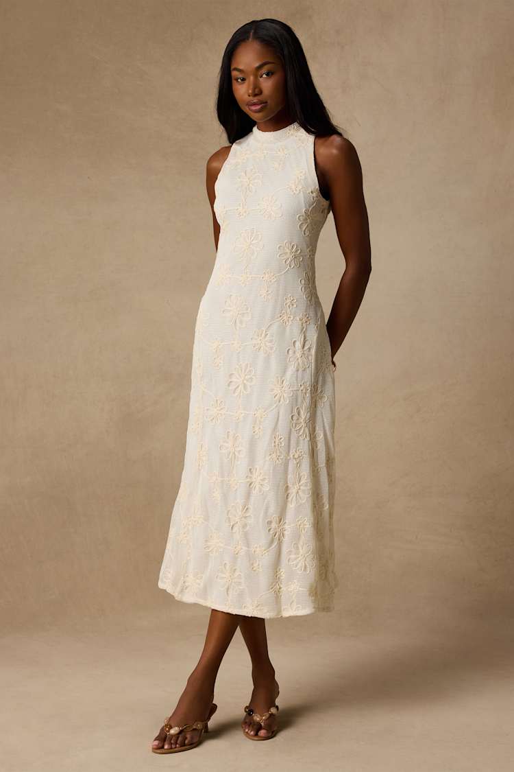 cream boho midi dress White Danalee Abstract Floral Embroidered | Womens | Large (Available in XXS, XS, S, M, XL) | 100% Polyester Search: long green dress Keefe draped lamé minidress Select Size Box Below, then 