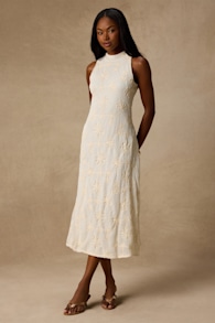 Danalee Cream Abstract Floral Embroidered Midi Dress 1