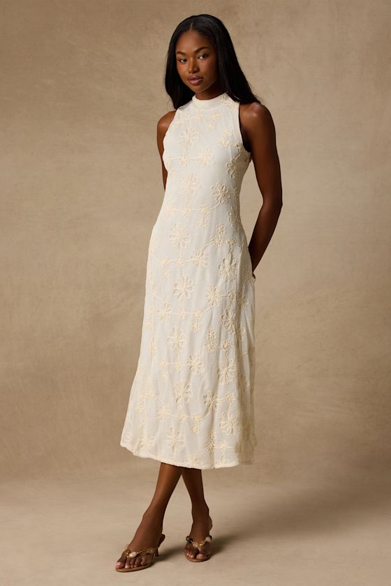 Danalee Cream Abstract Floral Embroidered Midi Dress 1