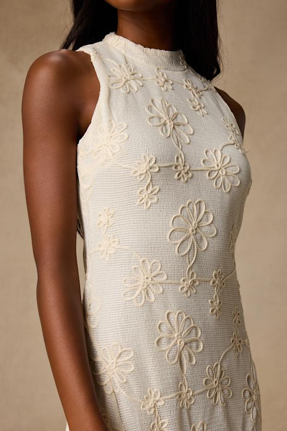 Danalee Cream Abstract Floral Embroidered Midi Dress 2