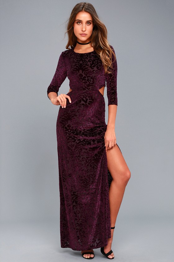 Sexy Plum Purple Dress - Velvet Maxi Dress - Cutout Dress - Lulus