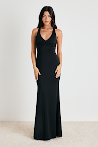 Cazy Black Jersey Knit Twist-Front Maxi Dress 1