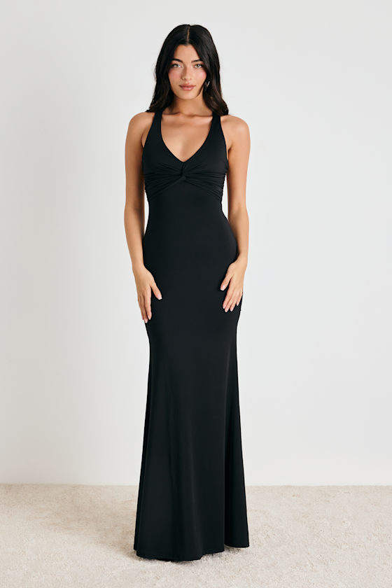 Cazy Black Jersey Knit Twist-Front Maxi Dress 1