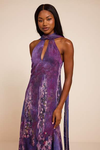 purple long dress casual Women's Summer Solid Color Round Neck Sleeveless Long Casual Dress, Minimalist Maxi Dress Purple / XS