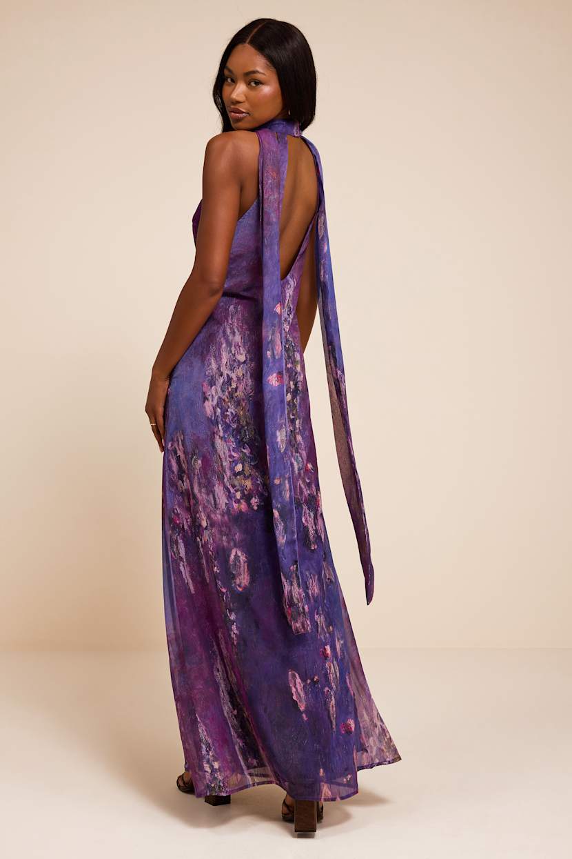 black dress with purple sash Lulus | Purple Abstract Chiffon Sash Shift Maxi Dress | Womens | Large (Available in XXL, XXS, XS, S, M, XL)