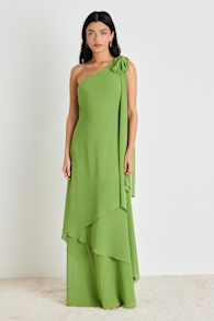 Camellia Bright Green One-Shoulder Bow Maxi Dress 1