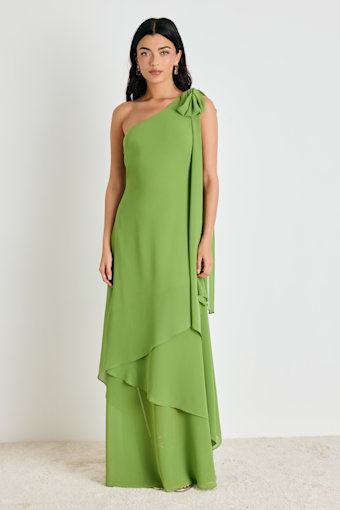 Camellia Bright Green One-Shoulder Bow Maxi Dress 1