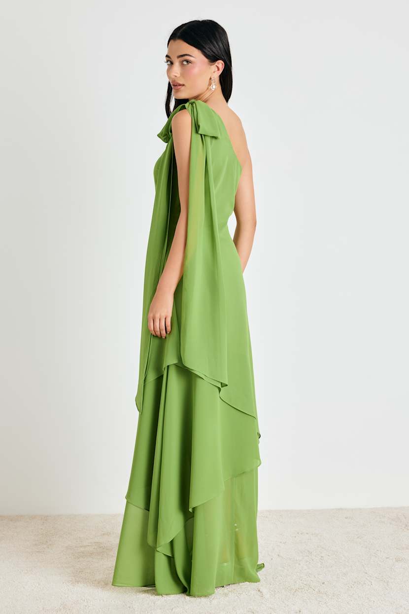 green dress with bow Eva in Hampton | Women's 1940s Inspired Pussy Dress evening party or any other occasions Camellia Bright Green One-Shoulder Bow