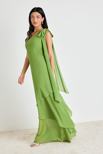 Camellia Bright Green One-Shoulder Bow Maxi Dress 4