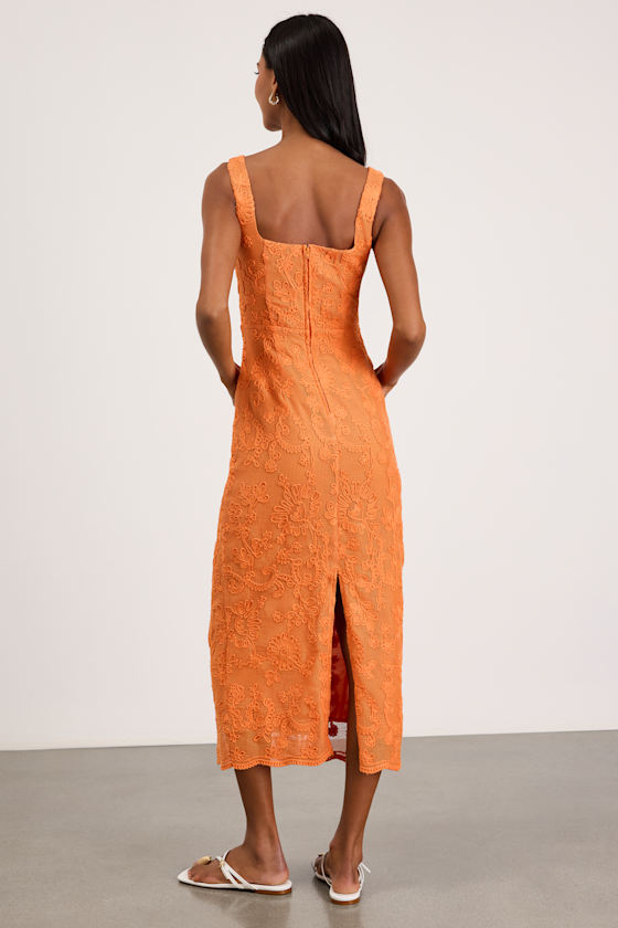 Larine Orange Abstract Floral Embroidered Midi Dress - thumbnail 3