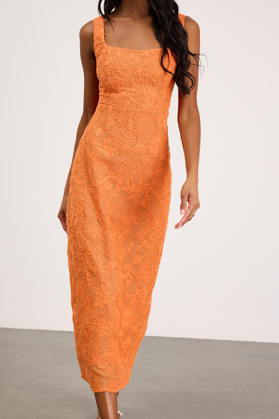 Larine Orange Abstract Floral Embroidered Midi Dress - thumbnail 5