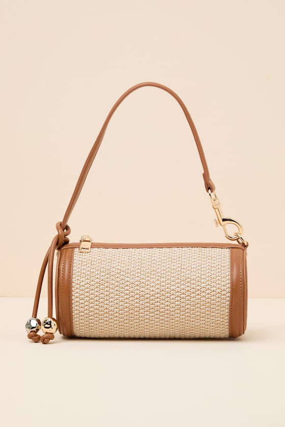 Lulu's Priya Light Natural Raffia Mini Barrel Shoulder Bag