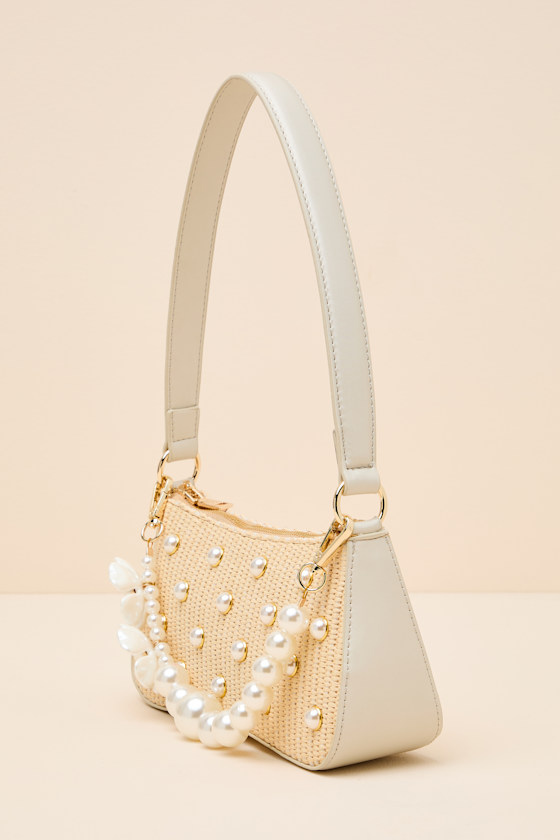 Rita Natural Raffia Pearl Shoulder Bag - thumbnail 4