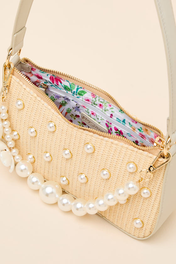Rita Natural Raffia Pearl Shoulder Bag - thumbnail 6