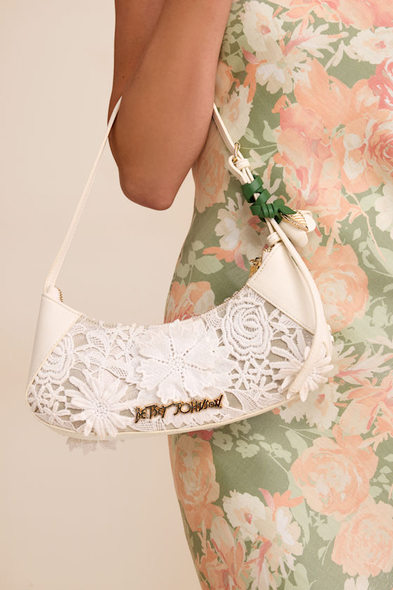 Betsey Johnson White Lacey Crochet Shoulder Bag
