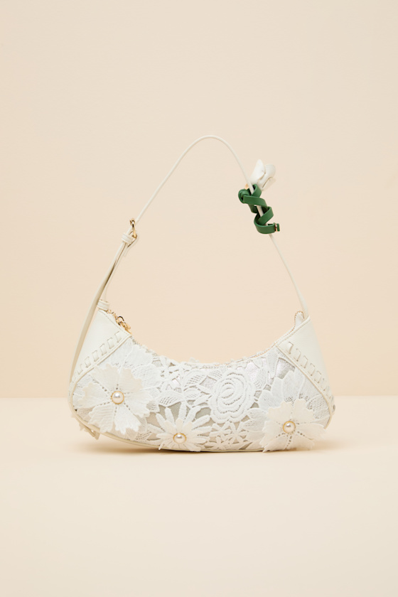 Lacey Crochet White Shoulder Bag