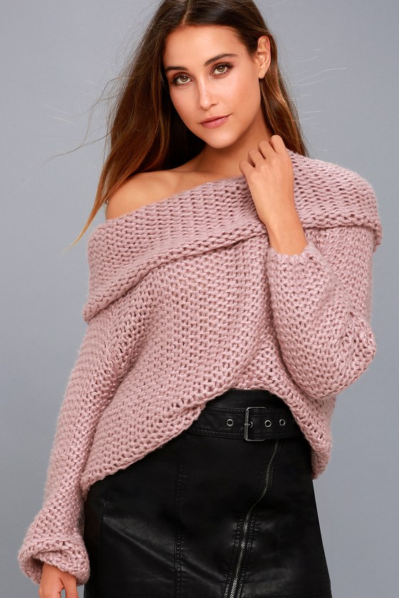 Cute Mauve Pink Knit Sweater - Off-the-Shoulder Sweater - Lulus