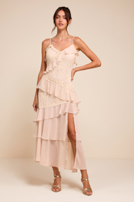 Shay Cream Tiered Lace Midi Dress 1