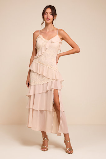 Shay Cream Tiered Lace Midi Dress 1